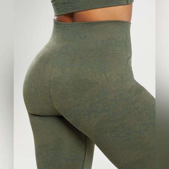 Gymshark Adapt Camo Leggings Moss Olive High Rise XS Workout - Picture 5 of 13